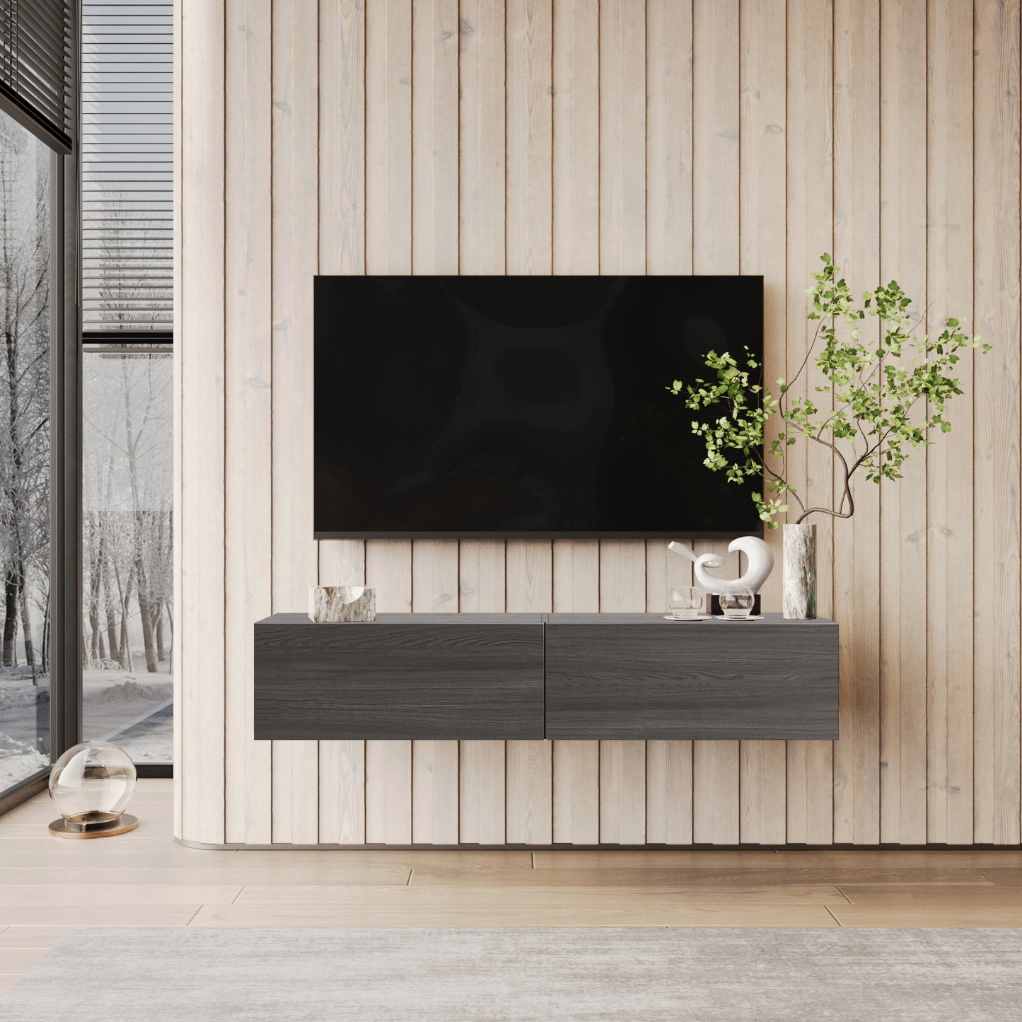 KAVO TV-BENK 150cm SVART EIK – VEGGHENGT
