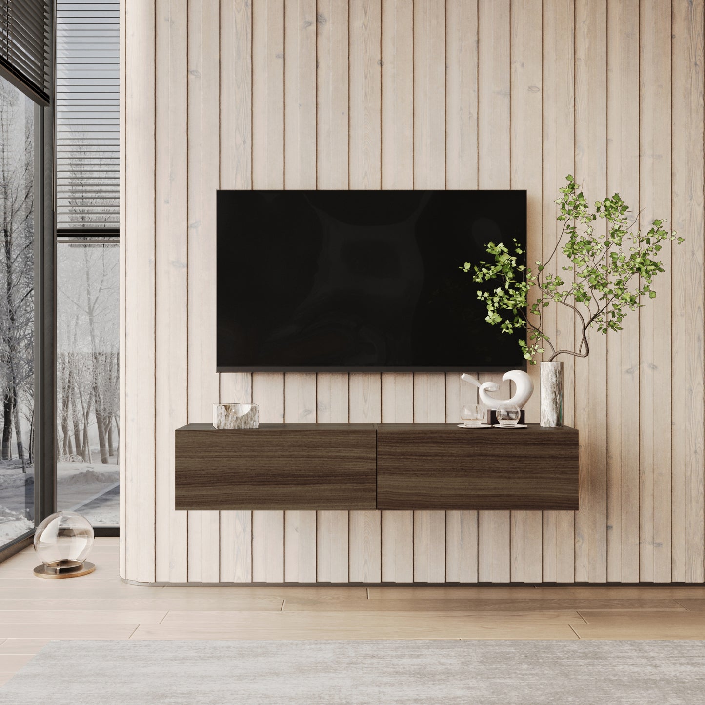 KAVO TV-BENK 150cm VALNØTT – VEGGHENGT