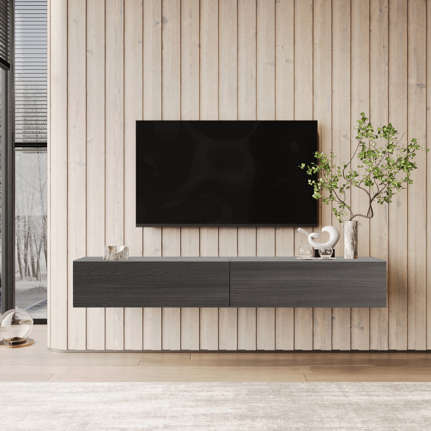 KAVO TV-BENK 200cm SVART EIK – VEGGHENGT