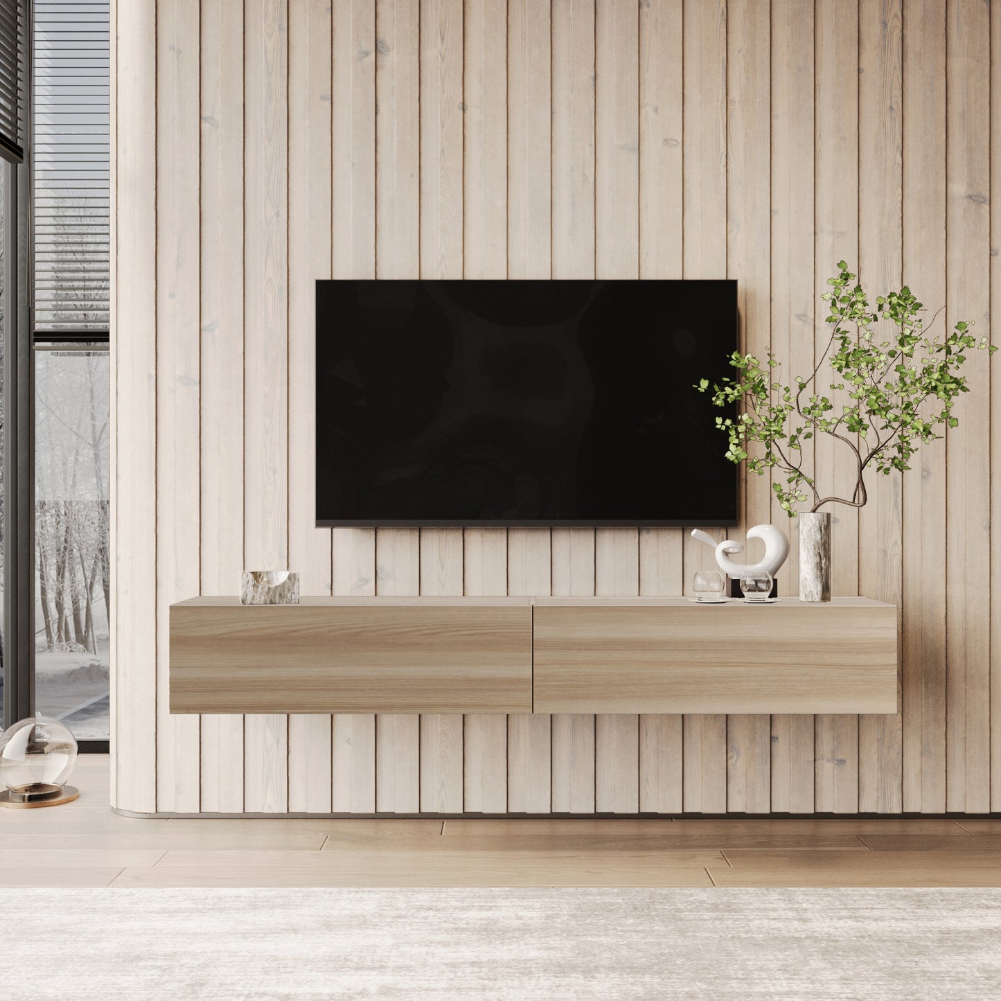 KAVO TV-BENK 200cm LYS EIK – VEGGHENGT