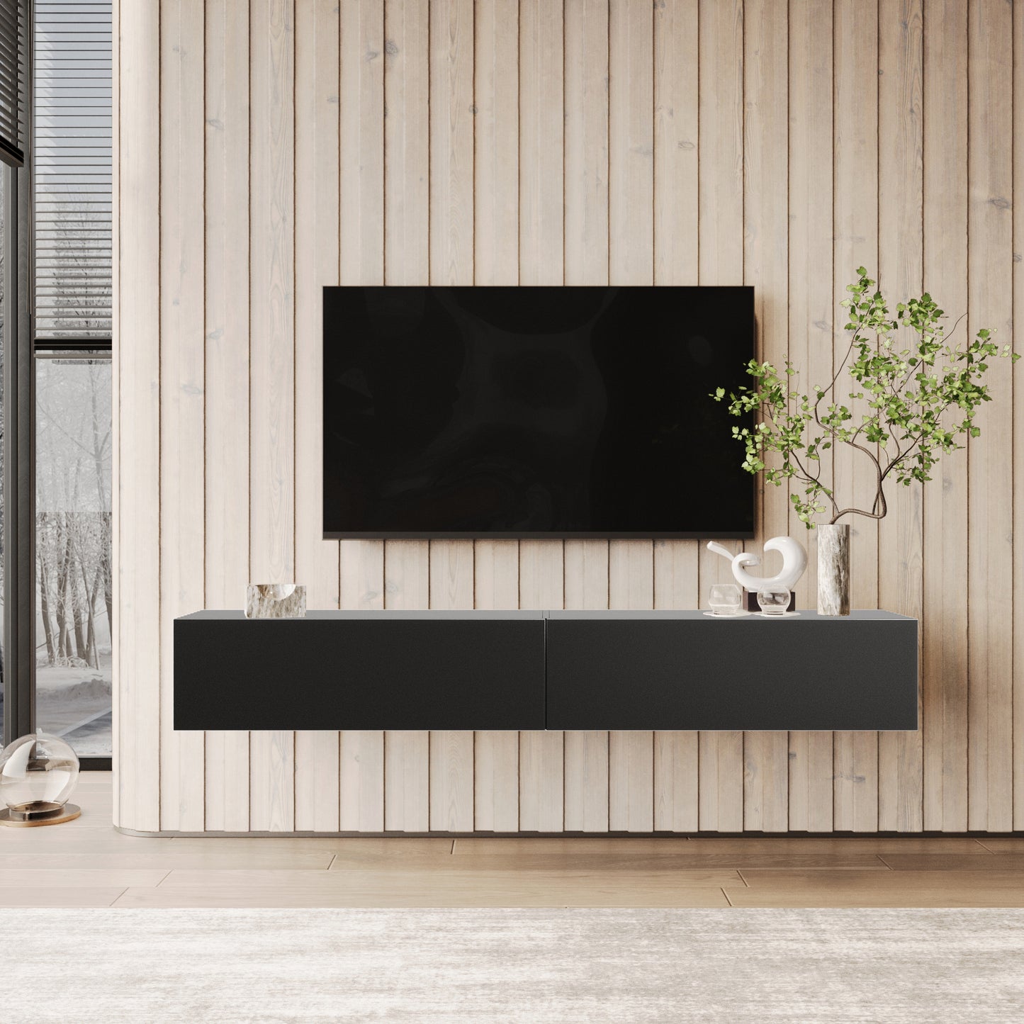 KAVO TV-BENK 200cm SVART – VEGGHENGT